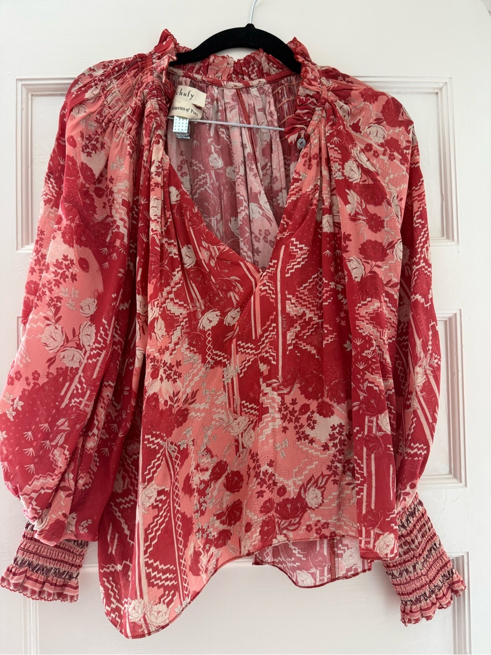 Shoshanna Red & Pink Floral Peasant Blouse